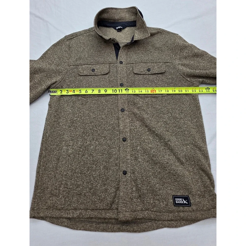 Eddie Bauer Mens Brown Fleece Lined Shirt Jacket Snap Front Large Heather Knit